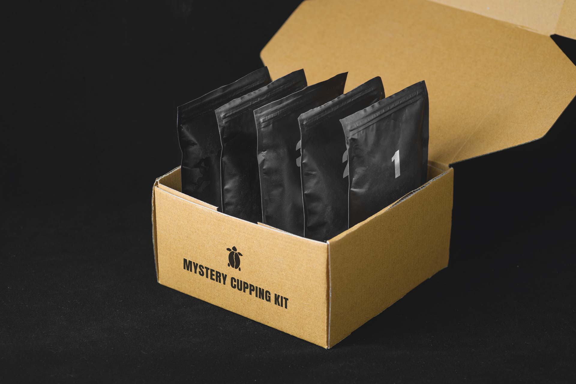 box with coffee bags labelled 1 to 5